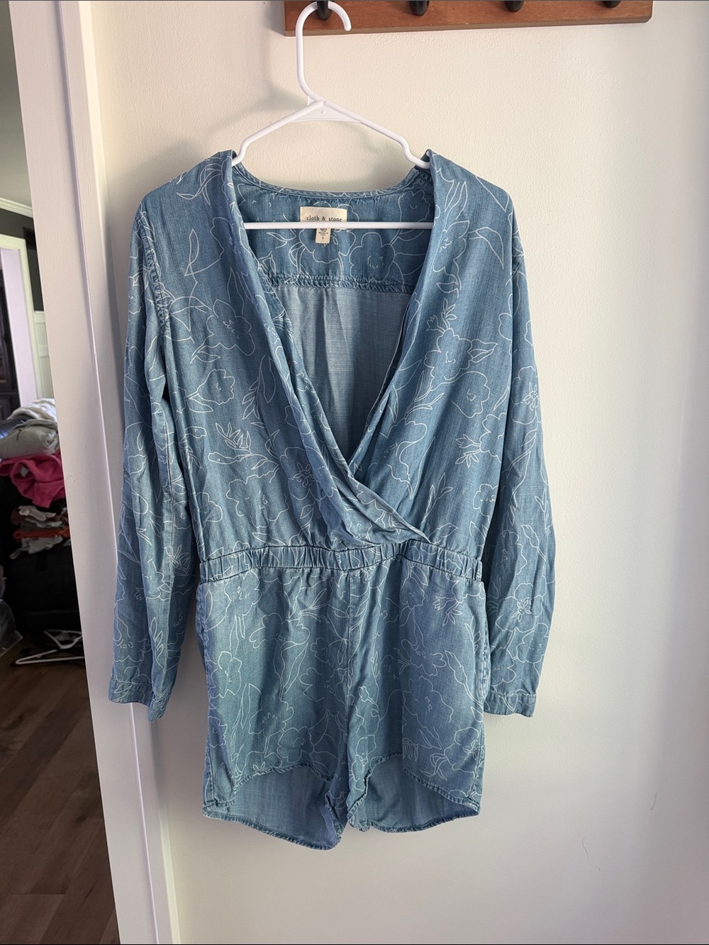 💘cloth & stone Light Blue Floral Wrap-Front Kids One-Piece